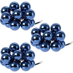 30x Donkerblauwe mini kerststukjes insteek kerstballetjes 2 cm van glas - Kerststukjes