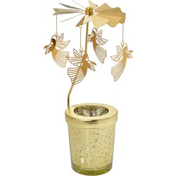 Clayre & Eef Waxinelichthouder Ø 8x17 cm Goudkleurig Glas Metaal Engelen