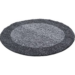 Tapijtenloods Basic Rond Shaggy Kader vloerkleed Grijs Hoogpolig- 120 CM ROND