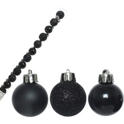 14x stuks onbreekbare kunststof kerstballen zwart 3 cm - Kerstbal