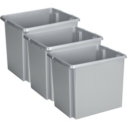Sunware Opslagbox - 3 stuks - kunststof 45 liter lichtgrijs 45 x 36 x 36 cm - Opbergbox