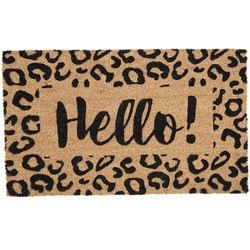 Clayre & Eef Deurmat  75x45 cm Bruin Zwart Kokosvezel Pvc Rechthoek Panter Hello Kokosmat