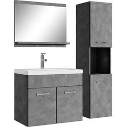 Badplaats Badkamermeubel Set Montreal 60 x 35 cm - Grijs - Badmeubel met spiegel en zijkast