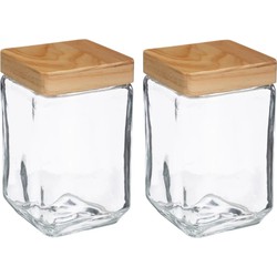 2x stuks voorraadbussen/voorraadpotten 1,7L glas met houten deksel - Voorraadpot