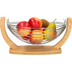 Fruitschaal/fruitmand hangend in voet hout/metaal 36 x 21 x 18 cm - Fruitschalen