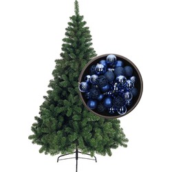 Bellatio Decorations kunst kerstboom 150 cm met kerstballen kobalt blauw - Kunstkerstboom