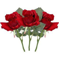 Topart Kunstbloem - 3x - roos Alice - rood - 30 cm - kunststof - decoratie - Kunstbloemen