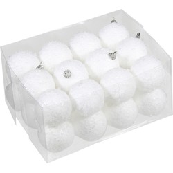 24x Kleine kunststof kerstballen met sneeuw effect wit 5 cm - Kerstbal