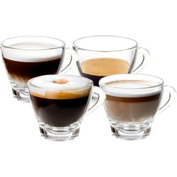 Vivalto Design Espresso koffie glazen met oor - set 4x stuks - transparant glas - 80 ml - Koffie- en theeglazen