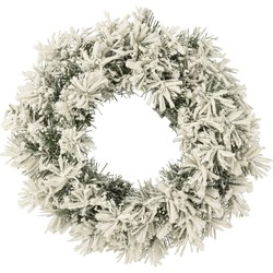 J-line - Kerstkrans+led Warm Wit Plastiek Besneeuwd Groen Small - 44x16x44cm