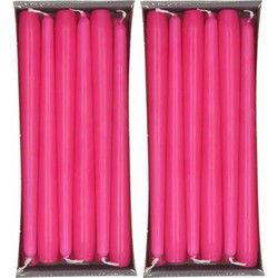 24x Lange kaarsen fuchia roze 25 cm 8 branduren dinerkaarsen/tafelkaarsen - Dinerkaarsen