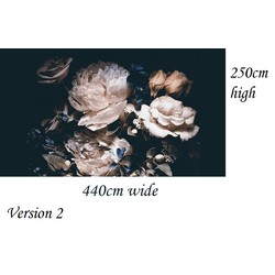Vliesbehang - 440x250cm - Bloemen Zwart Vintage - maatwerk