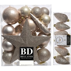 Kerstversiering kunststof kerstballen met piek parel/champagne 5-6-8 cm pakket van 39x stuks - Kerstbal