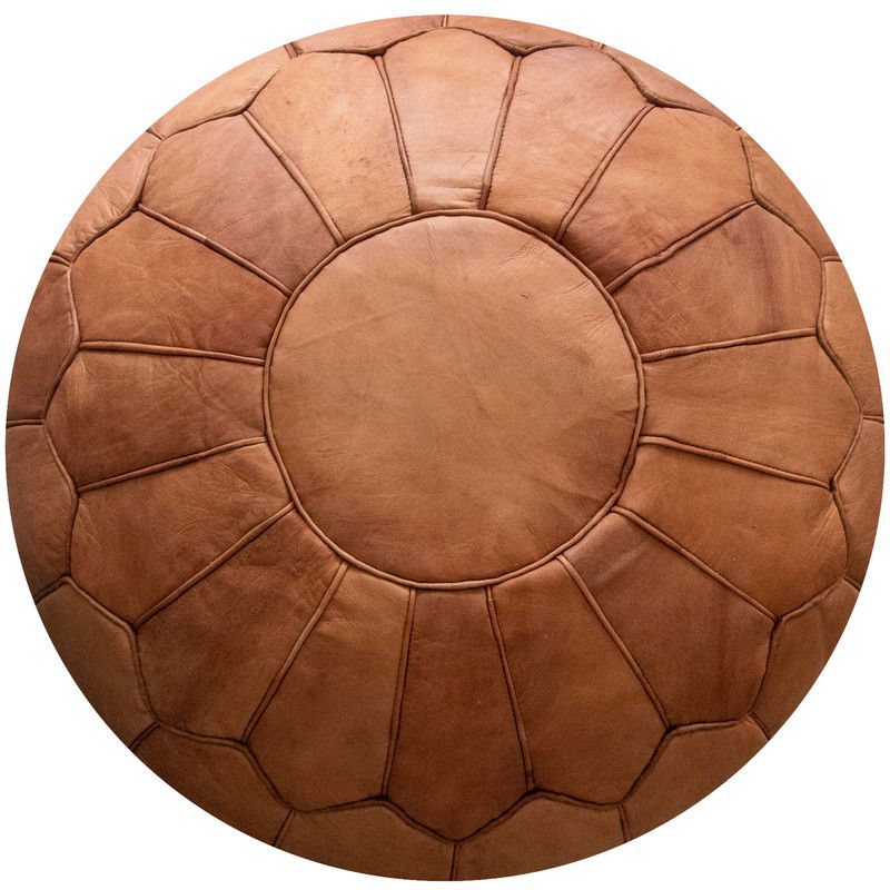 Premium XL Leren Poef - Cognac Bruin - Handgemaakt - Gevuld geleverd - Poufs&Pillows - 
