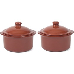 2x Terracotta stoofpotten/ovenschalen met deksel 18 cm - Braadpannen