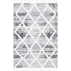 Safavieh Shaggy Indoor Geweven Vloerkleed, Moroccan Tassel Shag Collectie, MTS674, in Grijs & Ivoor, 160 X 229 cm