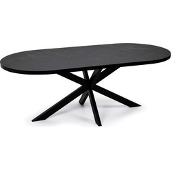 Stalux  Plat ovale eettafel 'Noud' 180 x 100, kleur zwart / zwart marmer