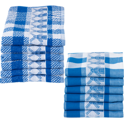 Twentse Damast Theedoeken en keukendoeken set - 12 stuks - Molen Blauw