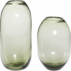 Hübsch 280605 Glazen Vazen - Set van 2 - ø18xH38cm en ø19xH29cm - Glas - Groen