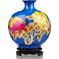 Fine Asianliving Chinese Vaas Porselein Handgemaakt Pioenrozen Blauw