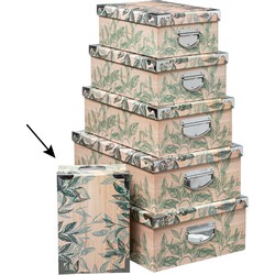 5Five Opbergdoos/box - Green leafs print op hout - L28 x B19.5 x H11 cm - Stevig karton - Leafsbox - Opbergbox