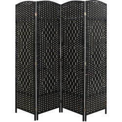 LW Collection LW Collection Kamerscherm 4 panelen rotan zwart 170x160cm - paravent - scheidingswand