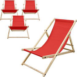 houten klapstoel 3 ligposities tot 120 kg rood