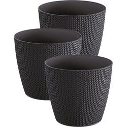 Prosperplast Plantenpot - 3x - antraciet - kunststof - D26 x H23 cm - Plantenpotten