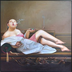 Fine Asianliving Oil Painting 100% Handpainted Black Frame 100x100cm