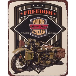 Clayre & Eef Tekstbord  25x20 cm Beige Zwart Ijzer Freedom Motorcycle Wandbord