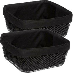 Set van 2x stuks 5Five - Broodmand Bistro plus - metaal/stof - zwart - 25 x 11 cm - broodmand