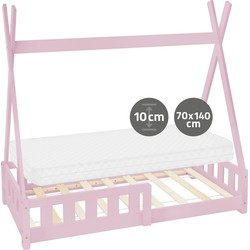 Kinderbed met uitvalbeveiliging en lattenbodem 70x140 cm Roze grenenhout ML-Design