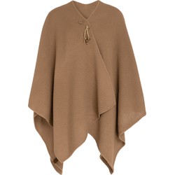 Knit Factory Jazz Gebreid Omslagvest - Dames Poncho - Nude - One Size - Inclusief sierspeld