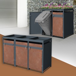 Afvalbak met plantendak voor 3 afvalbakken tot 240L 200x80x124 cm roest-look staal ML design