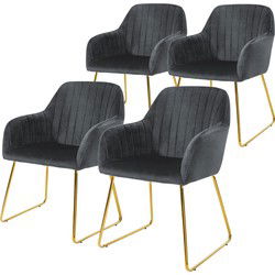 Eetkamerstoel set van 4 met rugleuning en armleuningen Grijze keukenstoel met microvezel fluwelen hoes ML design