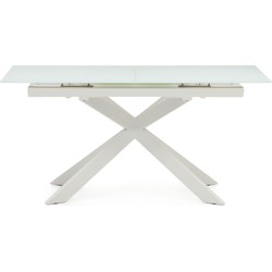 Kave Home - Vashti uitschuifbare ronde tafel van glas en MDF met wit stalen poten, 160 (210) x 90 cm