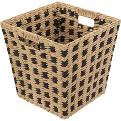 Gevlochten rieten opbergmand - vierkant - beige/zwart 31 x 31 x 31 cm - Opbergmanden