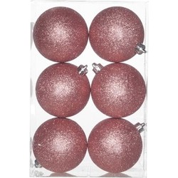 6x Kunststof kerstballen glitter roze 8 cm kerstboom versiering - Kerstbal