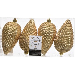 4x Kunststof dennenappel kerstballen glitter goud 12 cm kerstboom versiering/decoratie - Kersthangers