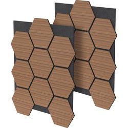 Set van 2 akoestische panelen voor 1m² Teak wandpanelen Hexagon geluidsisolatie ML-Design