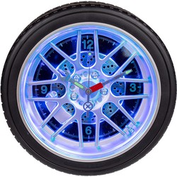 Wandklok autoband met LED licht - zwart - kunststof - Diameter 35 cm - Wandklokken