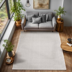 Laagpolig vloerkleed - Gevlochten - Handgeweven Look - Creme - 80x150 cm