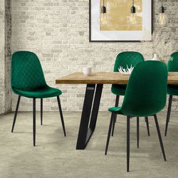 Eetkamerstoel set van 4 met rugleuning Donkergroen Keukenstoel met microvezel fluwelen hoes ML design