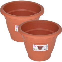 Set van 10x stuks terra cotta kleur ronde plantenpot/bloempot kunststof diameter 16 cm - Plantenpotten
