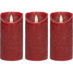 3x LED kaarsen/stompkaarsen bordeaux rood met dansvlam 15 cm - LED kaarsen