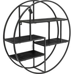 Wandrek Metaal Zwart - Wandplank - Mangohout - Wandkast - Wandrek Industrieel Mangohout - Rond - 90 cm