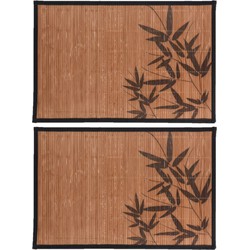 4x stuks rechthoekige placemats 30 x 45 cm bamboe bruin met zwarte bamboe print 3 - Placemats