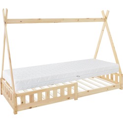 Kinderbed Tipi 90x200 cm van grenenhout incl. matras H-16cm uitvalbescherming en lattenbodem ML design