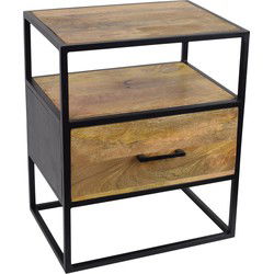 LOFT42 Bari Industrieel Nachtkastje met lade - Mangohout - Metaal - Zwart - 55x45x33