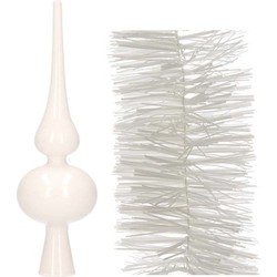 Witte kerstversiering/kerstdecoratie set piek en 3x folie slingers 270 cm - Kerstslingers